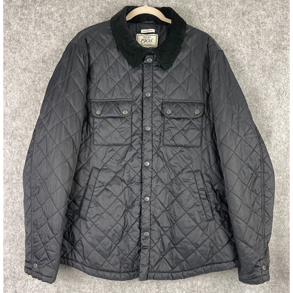 Jos A Bank Quilted Jacket Mens XXL Black Tailored Fit Corduroy Collar Chore Barn